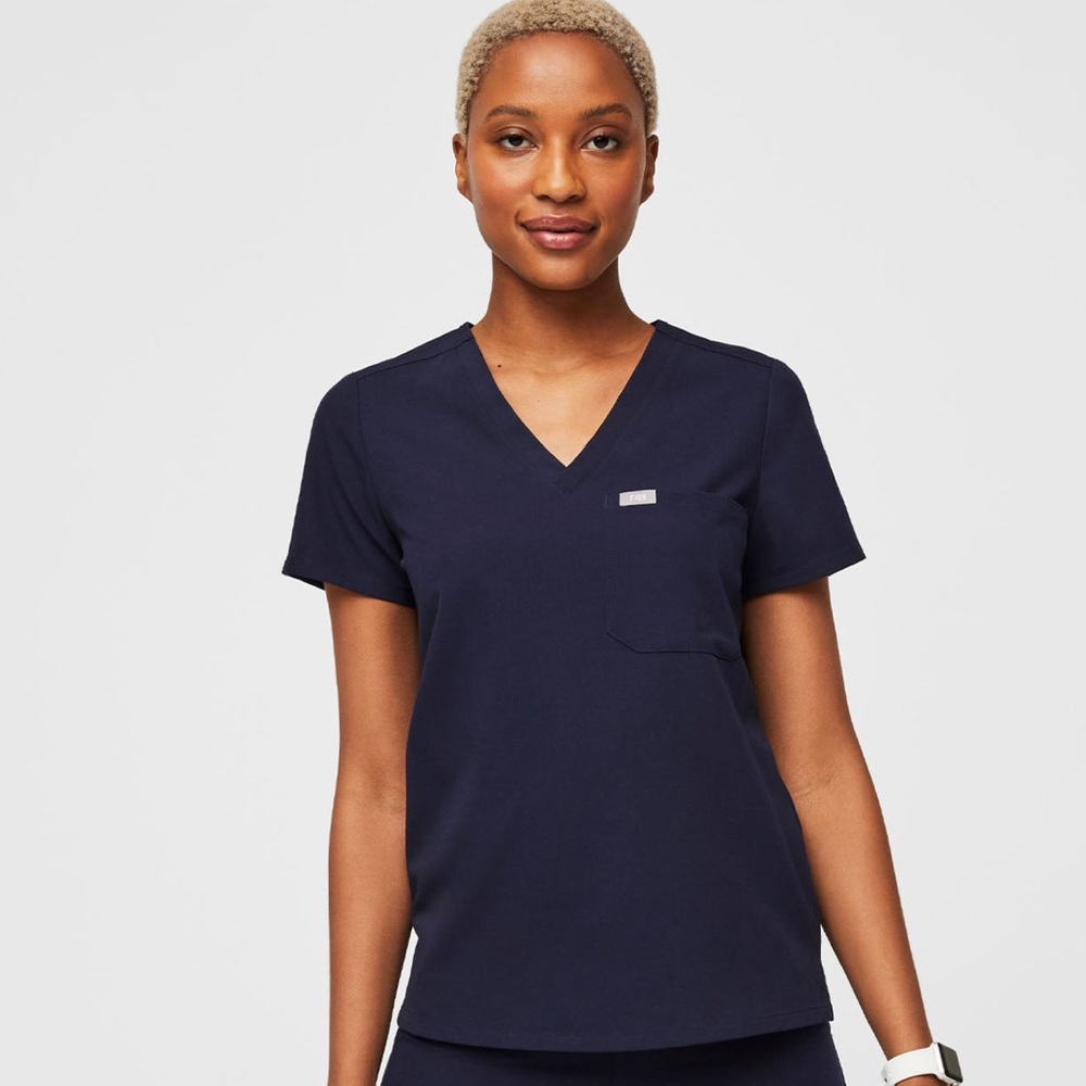 Figs Navy Blue Catarine One Pocket Top